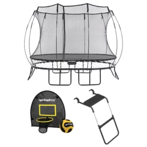Springfree-Outdoor-8-x-13-Ft-Trampoline,-Enclosure,-Hoop-Game,-and-Step-Ladder