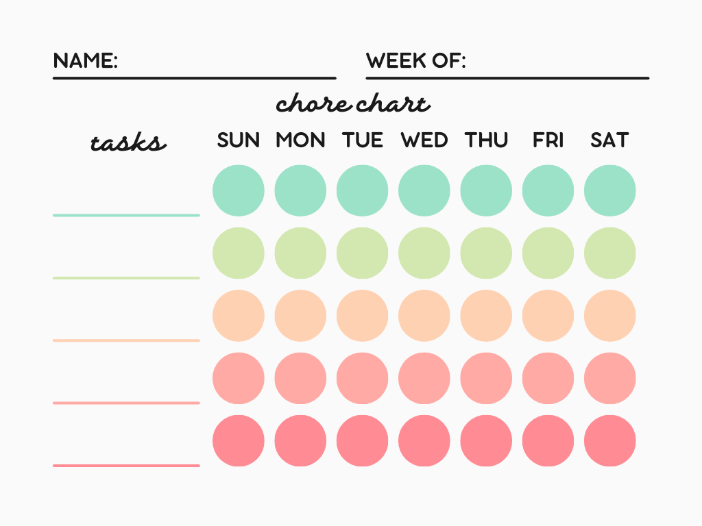 Green Pink Orange Simple Colorful Pastel Daily Chore Chart