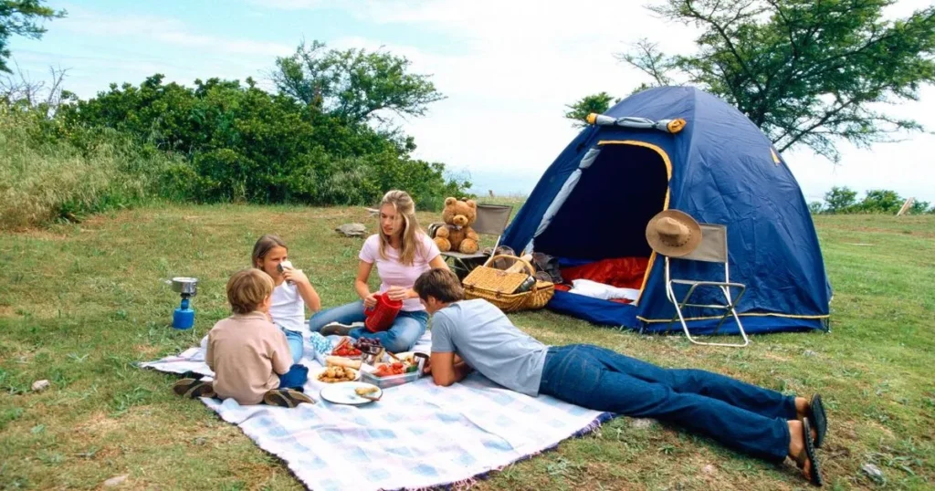 A family camping with their kids